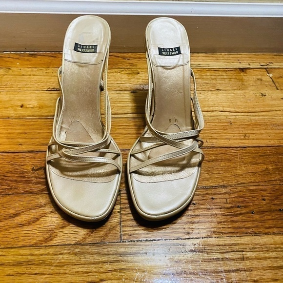 Stuart Weitzman size 8B glistening creme leather platform sandals. EUC. - Picture 10 of 11